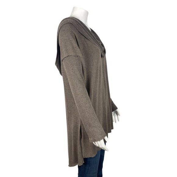 Soft Surroundings Cowl Hooded Raw Hem Pullover Large Taupe Brown Tunic Top Shirt - Picture 2 of 7